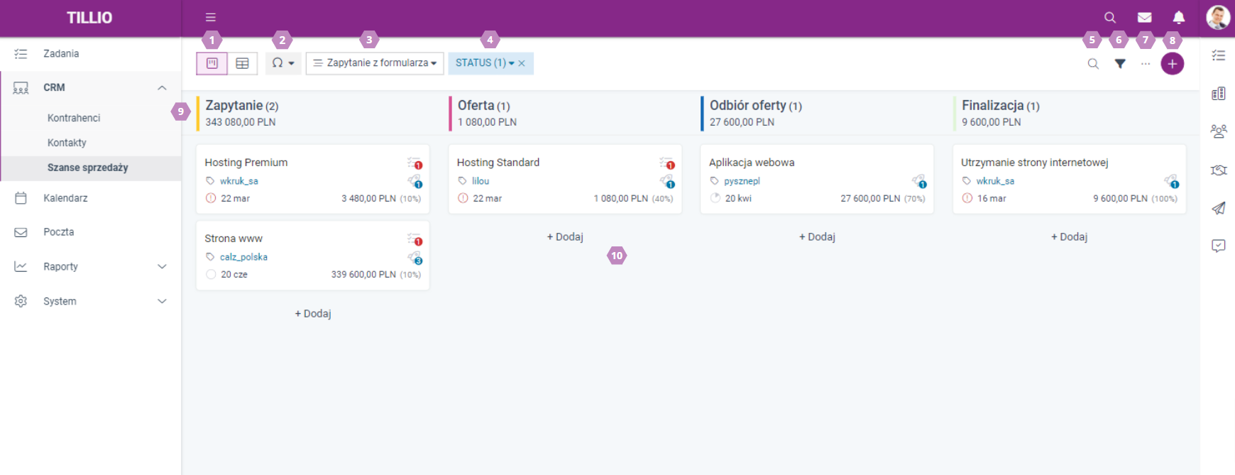 Kanban czy tabela dla szans - Widok kanban